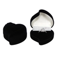 Heart-shaped black velvet jewelry ring box with soft white satin lining for storage - White Top Black Bottom / Heart Flower Skewed Single Ring / Black