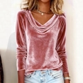 Pink velvet long sleeve top with elegant cowl neck draped design for a stylish look - S / Pink