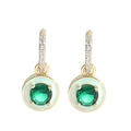 Gold-plated hoop earrings with clear crystals and green enamel round charms - 18K Gold / Light Green