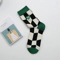 Green checkerboard socks with heart embroidery and Sweet text for women - Green Heart Checkerboard