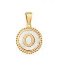 18K gold plated necklace featuring a round white shell pendant with letter O and beaded edge - Letter O
