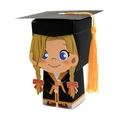 Graduation candy box featuring a cartoon girl in a black academic gown with yellow tassel - Girls