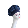 High elastic wide band satin sleep cap for hair care in deep blue silk texture - One Size / Navy Blue