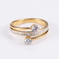 Elegant gold spiral ring with double-layered band and large white zircon stones - US 6 / Gold