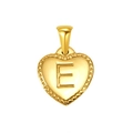 Polished gold plated heart pendant featuring an embossed capital letter E on a white background - Heart Initial E Pendant (SP151G-E)