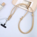 Beige leather crossbody phone strap with T-pad connector and metal lobster clasp - Khaki