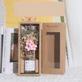 Pink violet dried flower set in glass bottle with kraft gift box and handle, 27cm size - Magenta 3D Flower