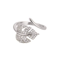 Silver open ring with leaf design and sparkling cubic zirconia stones - Adjustable Open / Silver Full Drill Leaf Style (P5202304)