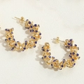 Eleganti orecchini a cerchio a spirale placcati oro 14K con strass blu scuro - Blu Reale