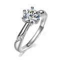 Adjustable S925 sterling silver ring with six-prong moissanite and side stones - Ethereal Ring 1ct / Adjustable Open