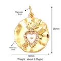 Golden heart-shaped copper pendant with white enamel center and crystal accents - M184533 Irregular Disc Heart Rhinestone