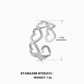 Adjustable stainless steel open ring featuring a minimalist hollow heart pattern in silver - Hollow Heart Style(ZN477S) / Steel