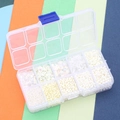 DIY jewelry making kit with white beads and sequins in a 10-compartment storage box - 10-Grid Bead Material Kit / Beige