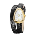 Elegant gold snake-head watch with crystal bezel and black double wrap leather strap - Gold Black
