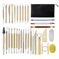 Clay sculpting tool set with wooden handles and black storage bag for DIY pottery - 32-piece Clay Tool Set (cloth Bag Version) - A Best-selling Cross-border E-commerce Item.