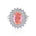 S925 sterling silver ring featuring an oval pink sapphire center with halo diamond accents - FDJZ-093 Padparadscha Pink