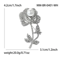 Elegante spilla a forma di rosa argentata con perle e cristalli 4.2cm x 3.1cm - Argento