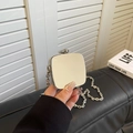 Mini cream square evening bag with silver metal trim and chain strap for women - Square Heart Silver