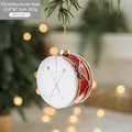 Red and white drum-shaped Christmas ornament with drumsticks and gold hanging string - Red and White Drum Style