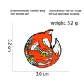Sleeping orange fox enamel brooch pin with blue floral details in eco-friendly alloy - Sleeping Fox (CC2252)