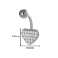 Silver stainless steel heart belly ring with clear cubic zirconia heart-shaped pendant - Silver Heart Shape with Full Rhinestones