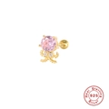 925 sterling silver golden octopus stud earring with pink stone and screw back - Gold Octopus