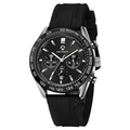 Men's blue silicone sport quartz watch with three-eye chronograph and silver steel case - All Black