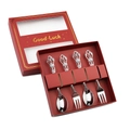 4-piece silver vintage embossed flatware set with spoons and forks in a red gift box - 4-Piece Set Red Luck Box / Silver