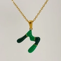 Golden letter M pendant necklace with green enamel inlay for personalized jewelry style - Green Gradient Enamel Letter M