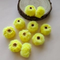 20mm bright yellow faux rabbit fur pompom beads with golden metal eyelets for DIY crafting - Bright Yellow