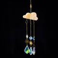 Yellow calcite cloud suncatcher with gold metal chains and rainbow crystal prisms - Yellow Calcite Cloud Suncatcher