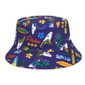 Dark blue bucket hat featuring colorful Hawaiian surfing prints and tropical patterns - M (56-58cm) / Hawaii Surf Style (M333—3)