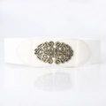 Elegante cinturón elástico ancho blanco con hebilla de metal vintage para mujer - Blanco