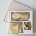 Champagne silk satin sleep set with eye mask, pillowcase and scrunchie in pink gift box - Gold Gift Box Set (Eye Mask + Pillowcase + Scrunchie)