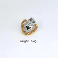 Bague Sacré-Cœur exquise aux tons or et argent, style vintage Ins, poids de 6,4g - Argent avec Perles d'Or