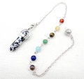 Dalmatiër Jaspis pendel hanger met zeven chakra stenen en een zilveren ketting - B31-Dalmatiër Jaspis