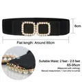 Women's 6cm wide black elastic waist belt with square pearl buckles for 65-95cm waist - Double Artificial Pearl 2188 (Black)
