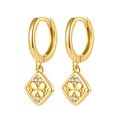 Elegant gold S925 sterling silver hoop earrings with diamond-set clover rhombus pendant - 925 Silver / Gold