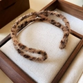 Luxury leopard print plush open bracelet shown in a premium wooden jewelry box - Coffee Double Layer Leopard Bangle (55#)
