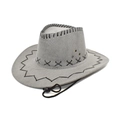 Detalle de sombrero de vaquero de ante gris con costuras de cruz negras hechas a mano - Gris