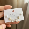 Detailed shot of S925 silver earring set with heart pearls and opal stone studs - 28# Silver Leaf Flower (6 Pairs)