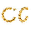 Orecchini a cerchio C a corda intrecciata con finitura in oro 18K lucido per donna - Orecchino a bottone a forma di C ritorto medio / Oro