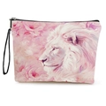 Rosa Kosmetiktasche mit Löwen- und Blumenmuster, Reißverschluss und Handgelenkschlaufe - Rosa Löwe mit Rosa Blumen (款式2)