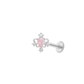 Bijou de lèvre argenté avec pierre rose en goutte et accents de perles et zircons - Couronne Argentée Perle Artificielle Rose (L24121202-4)