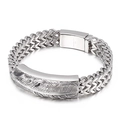 Men's silver feather stainless steel bracelet with double wheat chain and clasp - Feather Texture Style (KB79334-BD)