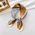 70cm square silk scarf with brown diagonal stripes and black-white grid pattern - Caramel Grid Stripe