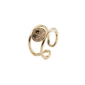 Punk style adjustable gold-plated ring with micro-pave zircon smiling face detail - Adjustable Open / Black Eyes White Zirconia Smile Face