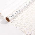 White gift wrapping paper roll with shiny gold 3D geometric cube pattern design - Gold Lines Pattern; 43CM*3M
