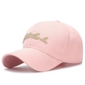 Pink washed cotton baseball cap with premium gold 3D embroidery and adjustable strap - Adjustable / Pink