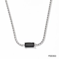 Silver woven chain necklace featuring a rectangular black gemstone pendant in steel - PDD363 Necklace Silver Black